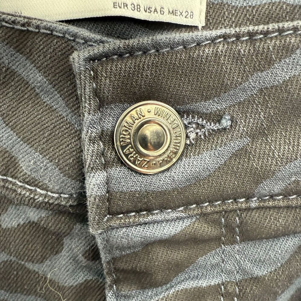 Zara Zebra Print Skinny Jeans 6 High Rise Raw Hem Blue Black Stretch Dark Wash - Picture 5 of 11